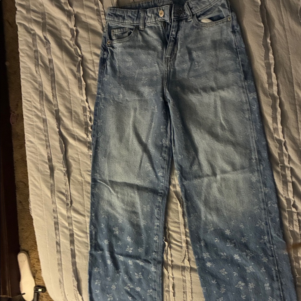 Women's Floral Light Blue Straight Leg Jeans